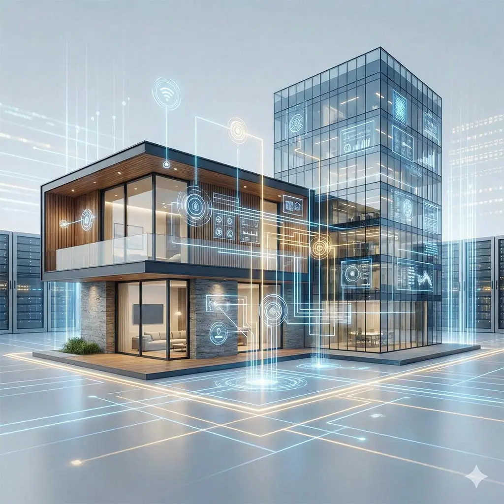 Sistema de automação residencial e corporativa instalado em projeto no ABC paulista, integrando controle de iluminação e som ambiente.