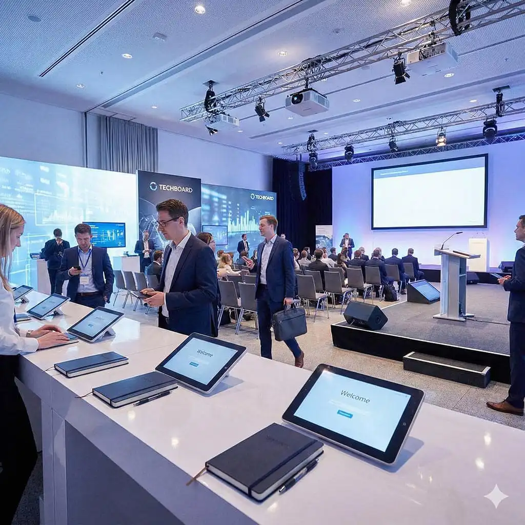 Eventos corporativos: infraestrutura de TI, painéis de LED e suporte técnico da Techboard.