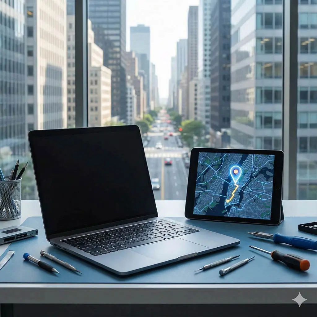 Laboratório de assistência técnica no ABC realizando reparo especializado em hardware e diagnóstico de componentes internos para garantir o suporte regional ágil em dispositivos corporativos.